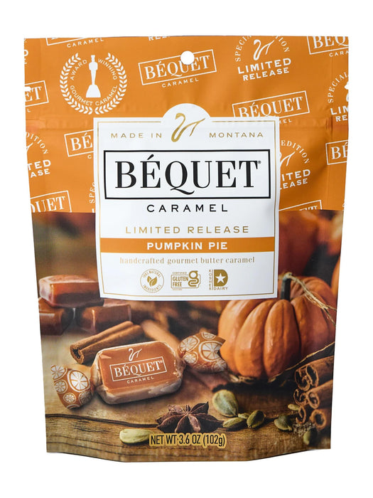 Bequet Pumpkin Pie Caramels, Case of 12, 3.6 oz Bags