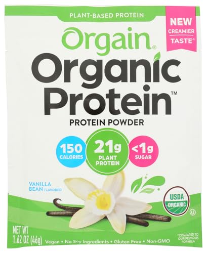 Orgain Organic Vegan Vanilla Bean Plant Protein Powder Packets, Case of 10, 1.62 Ounce