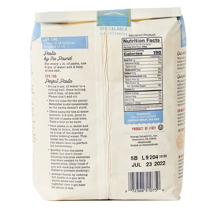DeLallo Shellbow Pasta, Case of 8, 16 oz Bags