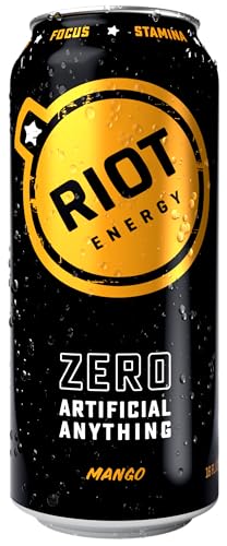 Riot Energy Mango Energy Drink, Case of 12, 16 Fluid Ounce Cans