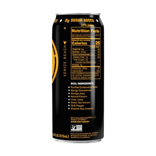 Riot Energy Mango Energy Drink, Case of 12, 16 Fluid Ounce Cans