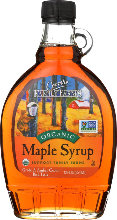 Coombs Family Farms Organic Grade A Amber Maple Syrup, Case of 12, 12 Fluid Ounce Glass Bottles