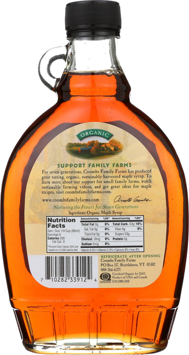 Coombs Family Farms Organic Grade A Amber Maple Syrup, Case of 12, 12 Fluid Ounce Glass Bottles