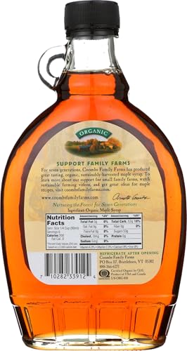 Coombs Family Farms Organic Grade A Amber Maple Syrup, Case of 12, 12 Fluid Ounce Glass Bottles