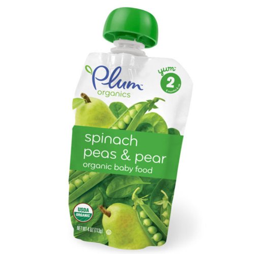 Plum Organics Stage 2 Organic Pear, Spinach and Pea Baby Food Pouch, Case of 12, 4 Oz