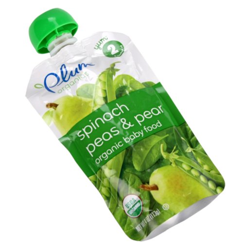 Plum Organics Stage 2 Organic Pear, Spinach and Pea Baby Food Pouch, Case of 12, 4 Oz