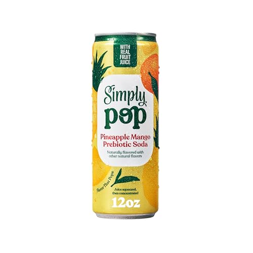 Simply Pop Pineapple Mango Prebiotic Soda, Case of 12, 12 fl oz Cans