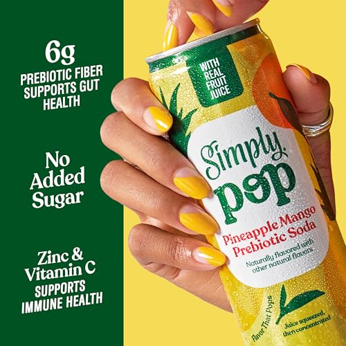Simply Pop Pineapple Mango Prebiotic Soda, Case of 12, 12 fl oz Cans