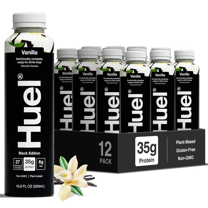 Huel Ready-To-Drink Black Edition Vanilla, 16.9 Fluid Ounce Bottles, Case of 12