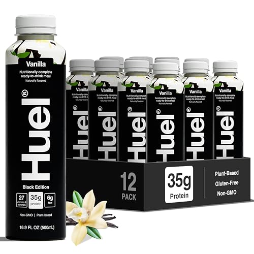 Huel Ready-To-Drink Black Edition Vanilla, 16.9 Fluid Ounce Bottles, Case of 12