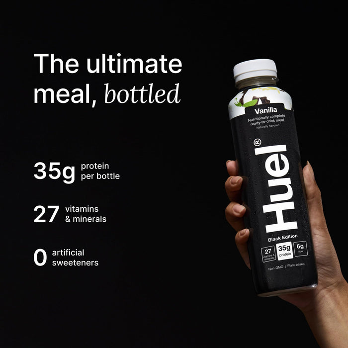 Huel Ready-To-Drink Black Edition Vanilla, 16.9 Fluid Ounce Bottles, Case of 12