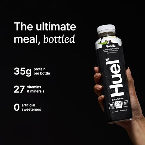 Huel Ready-To-Drink Black Edition Vanilla, 16.9 Fluid Ounce Bottles, Case of 12