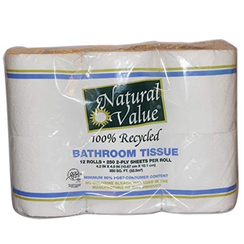 Natural Value Bath Tissue, 250 Sheets, Case of 4, 12 Count