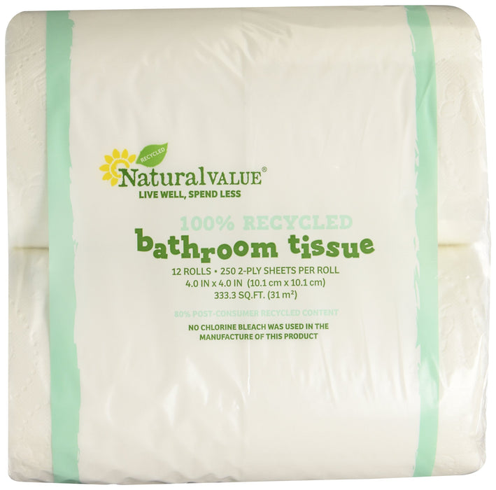 Natural Value Bath Tissue, 250 Sheets, Case of 4, 12 Count