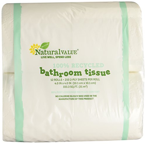 Natural Value Bath Tissue, 250 Sheets, Case of 4, 12 Count