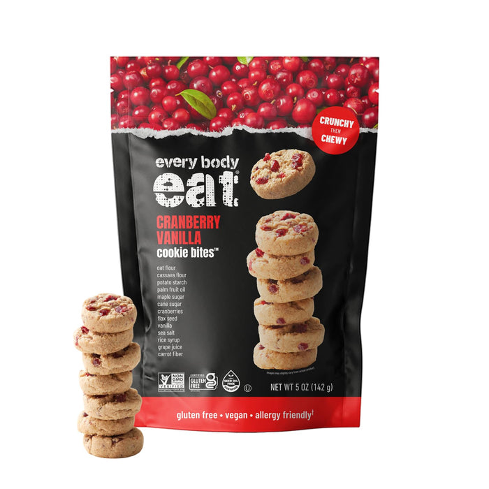 Every Body Eat Cranberry Vanilla Cookie Bites, Case of 6, 5 Ounce Bags