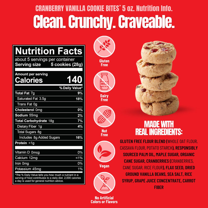 Every Body Eat Cranberry Vanilla Cookie Bites, Case of 6, 5 Ounce Bags