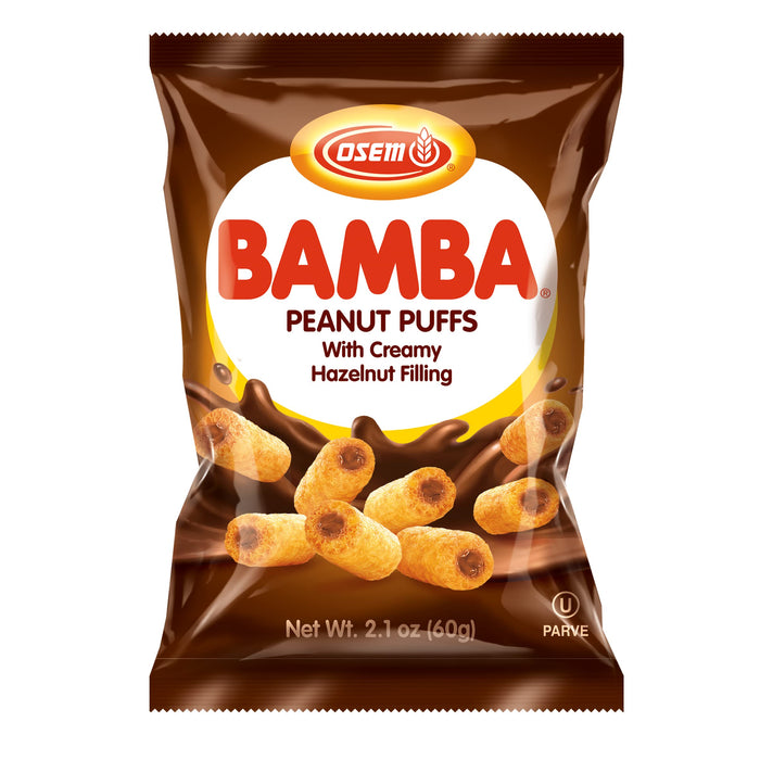 Osem Bamba Peanut Puffs with Hazelnut Cream, Case of 20, 2.1 Ounce