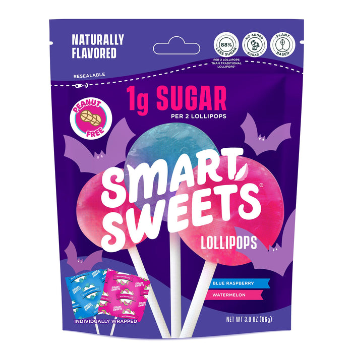 SmartSweets Halloween Lollipops, Case of 8, 3 oz Bags