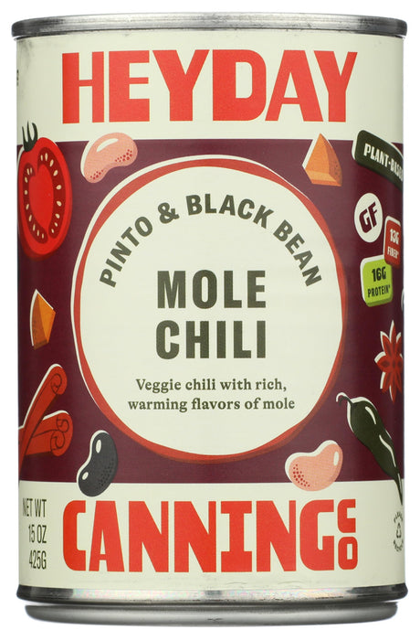 Heyday Canning Co. Mole Chili Pinto and Black Beans, Case of 12, 15 oz