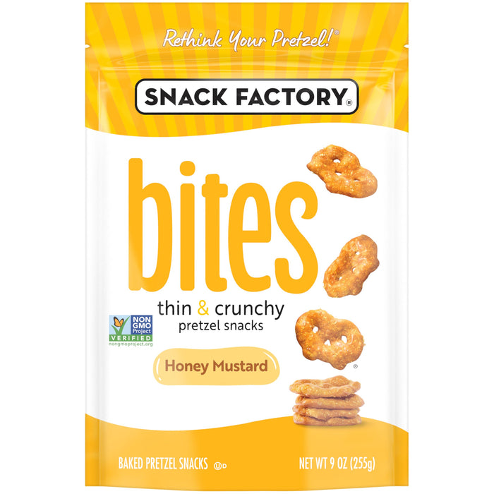 Snack Factory Honey Mustard Pretzel Snack Bites, Case of 12, 9 oz Bags