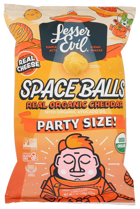 Lesser Evil Organic Space Ball Cheddar Cheese Corn Puffs, Case of 6, 7 Ounce Bags