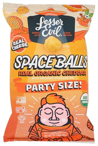Lesser Evil Organic Space Ball Cheddar Cheese Corn Puffs, Case of 6, 7 Ounce Bags