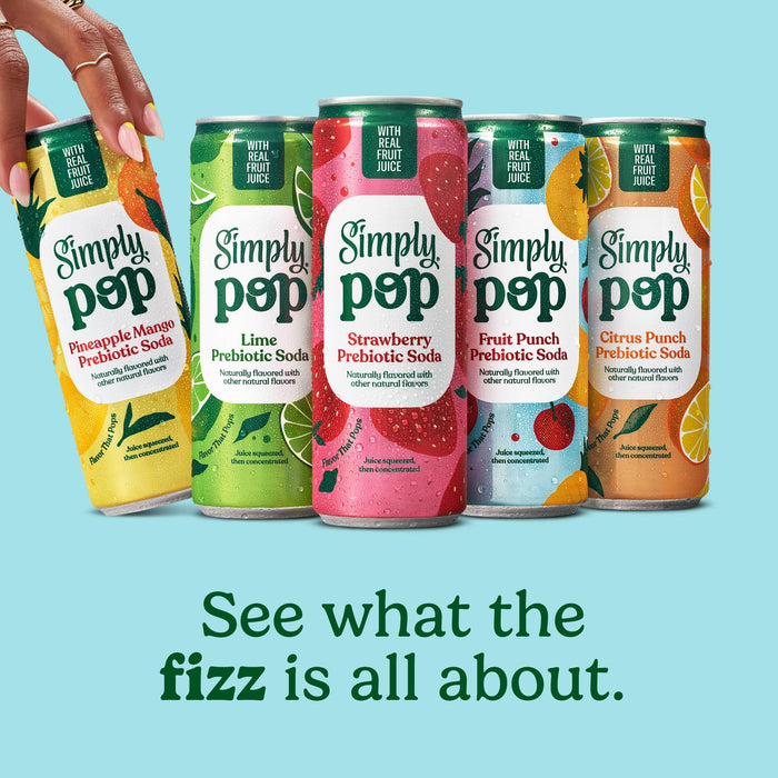Simply Pop Pineapple Mango Prebiotic Soda, Case of 12, 12 fl oz Cans
