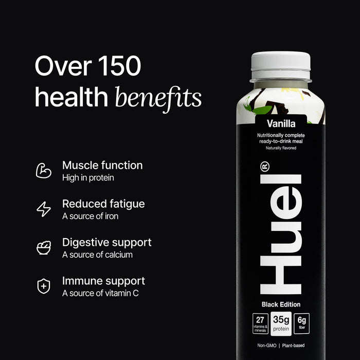 Huel Ready-To-Drink Black Edition Vanilla, 16.9 Fluid Ounce Bottles, Case of 12