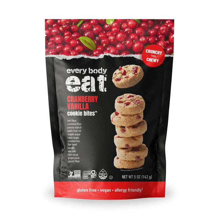 Every Body Eat Cranberry Vanilla Cookie Bites, Case of 6, 5 Ounce Bags