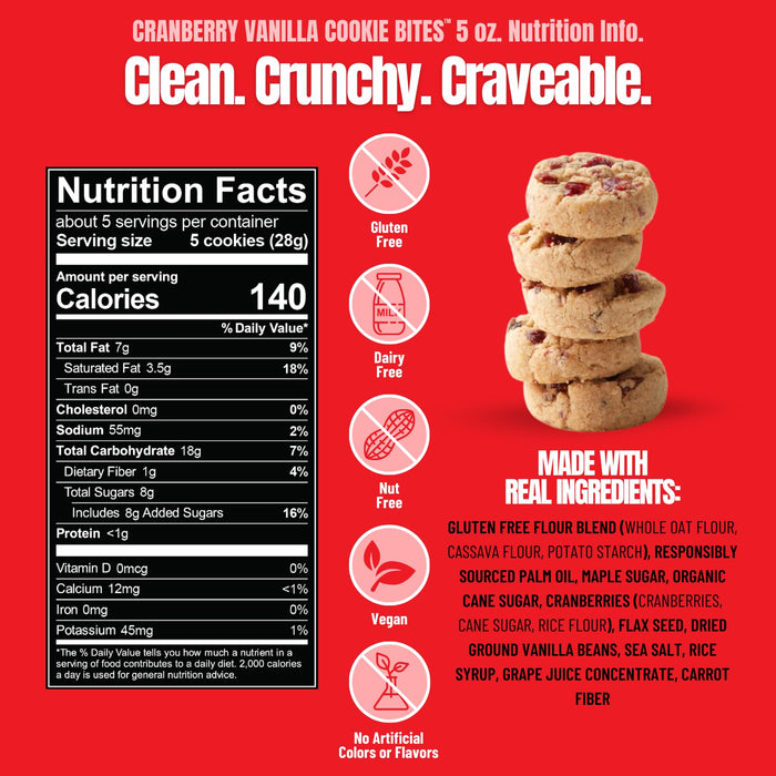 Every Body Eat Cranberry Vanilla Cookie Bites, Case of 6, 5 Ounce Bags