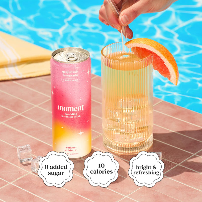 Moment Botanical Water Grapefruit Lemonade, Case of 12, 11.5 fl oz