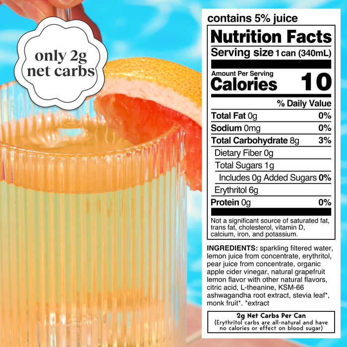 Moment Botanical Water Grapefruit Lemonade, Case of 12, 11.5 fl oz