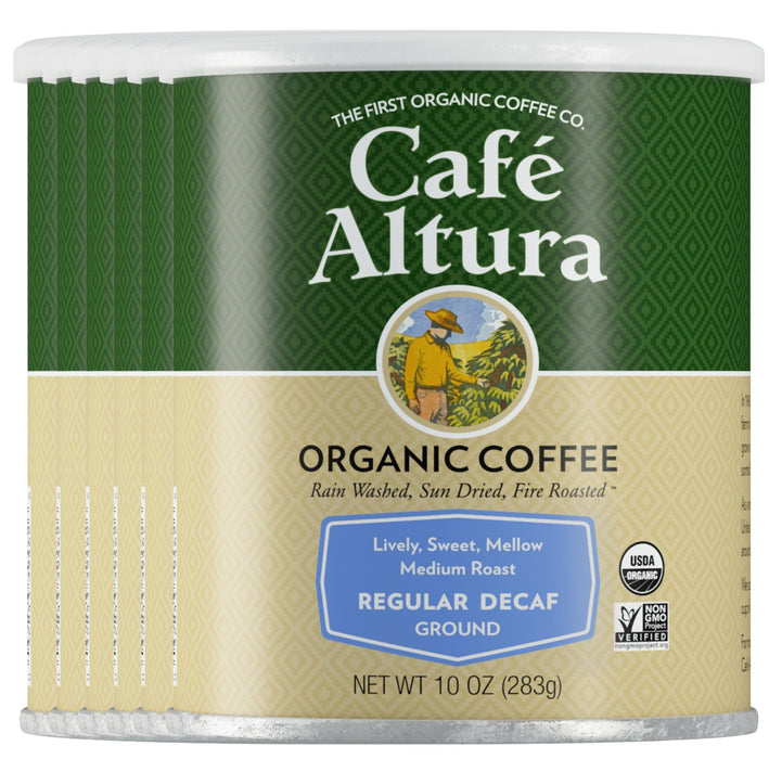 Cafe Altura Organic Regular Roast Decaf Ground Coffee, Case of 6, 10 Ounce Bags
