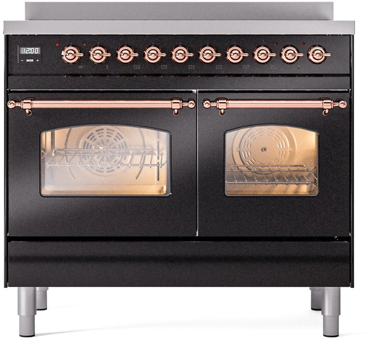ILVE Nostalgie II 40" Electric Range, Glossy Black, Copper Trim UPDI406NMPBKP