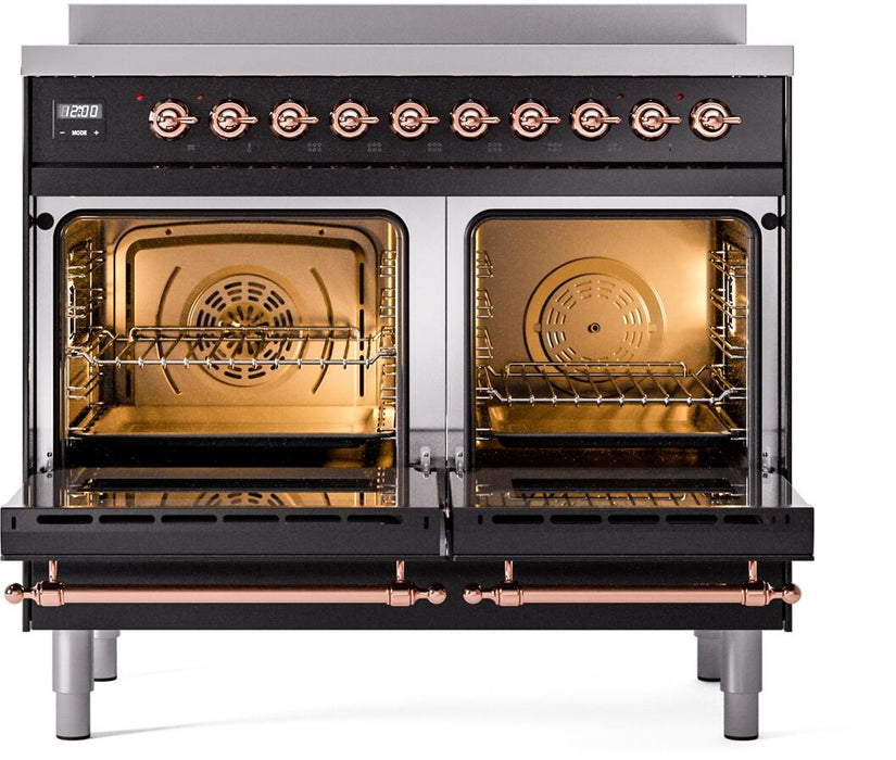 ILVE Nostalgie II 40" Electric Range, Glossy Black, Copper Trim UPDI406NMPBKP