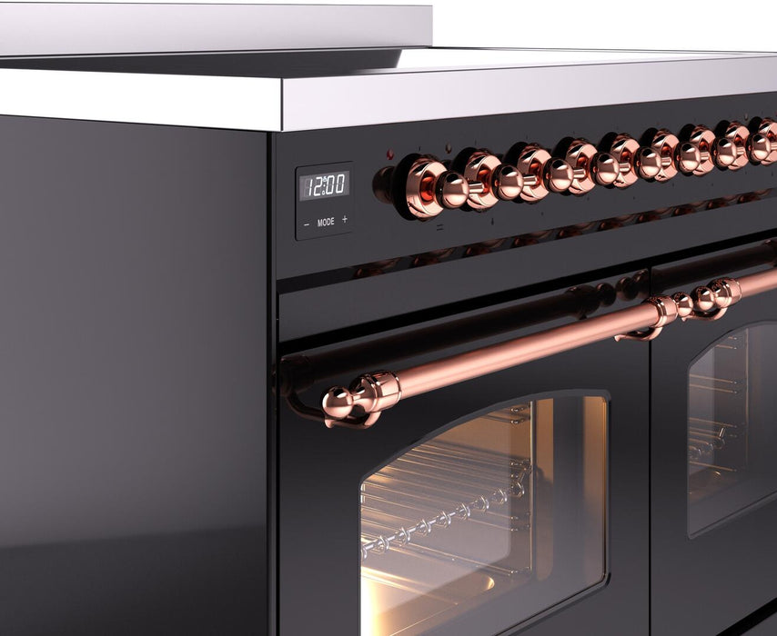 ILVE Nostalgie II 40" Electric Range, Glossy Black, Copper Trim UPDI406NMPBKP