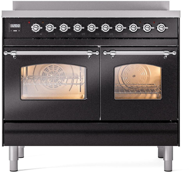ILVE Nostalgie II 40" Electric Range, Glossy Black, Chrome Trim UPDI406NMPBKC