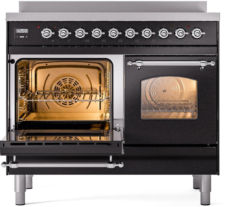 ILVE Nostalgie II 40" Electric Range, Glossy Black, Chrome Trim UPDI406NMPBKC