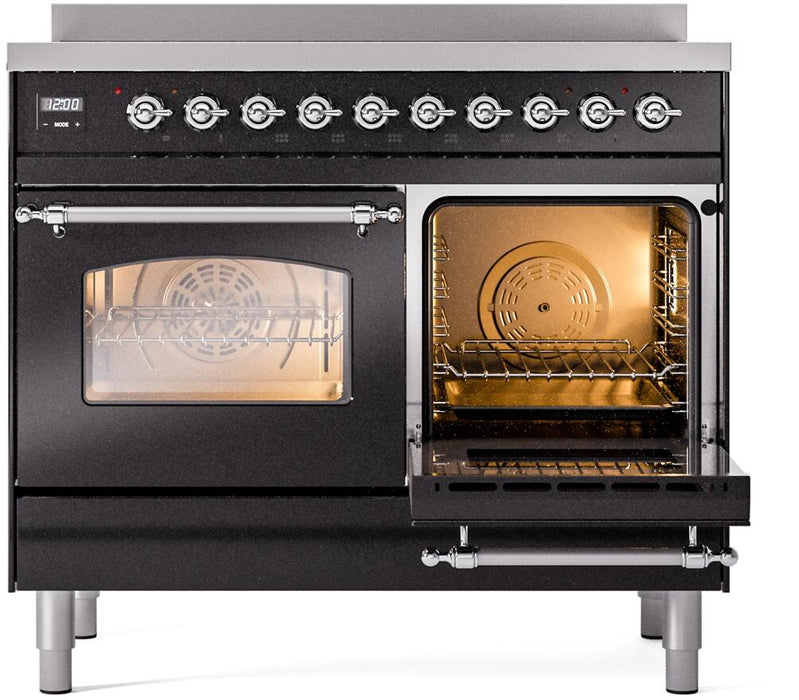 ILVE Nostalgie II 40" Electric Range, Glossy Black, Chrome Trim UPDI406NMPBKC