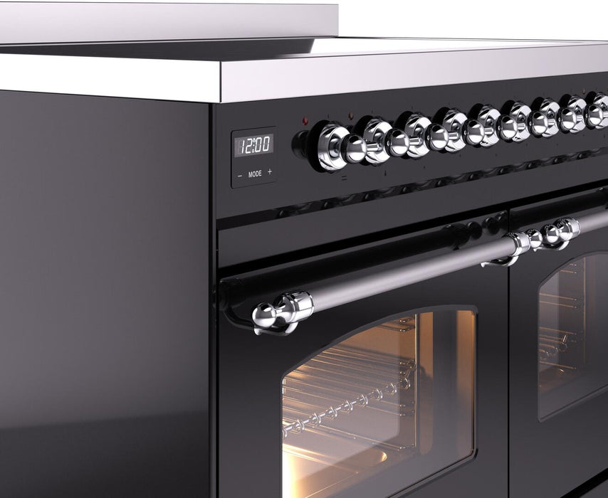 ILVE Nostalgie II 40" Electric Range, Glossy Black, Chrome Trim UPDI406NMPBKC