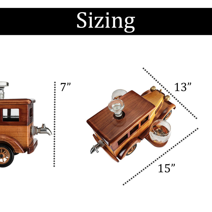 Old Fashioned Car Whiskey Decanter Set, Very Large 15" x 13" x 7" 750ml Decanter Spigot, and 2-10oz Whiskey Tumbler Old Fashion Glasses, Old Fashioned Vintage Car, Limited Edition, Great Bar Gift