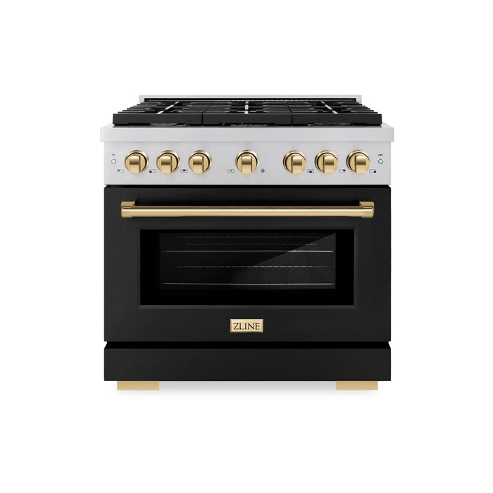 ZLINE 36"Paramount Dual Fuel Range Black Matte Gold SDRZ-BLM-36-G