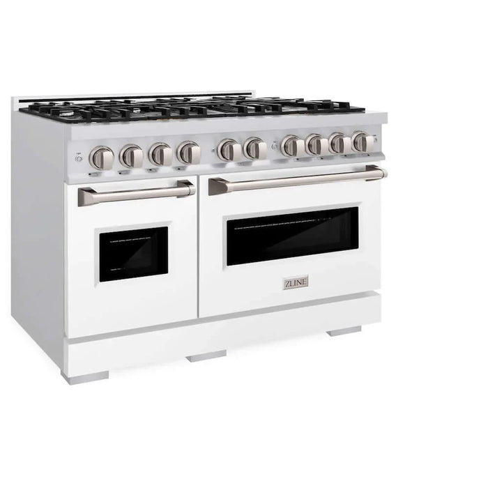 ZLINE 48" Dual Fuel Range, Gas Cooktop, Electric Convection Oven Stainless Steel, White Matte Door CDR-WM-48