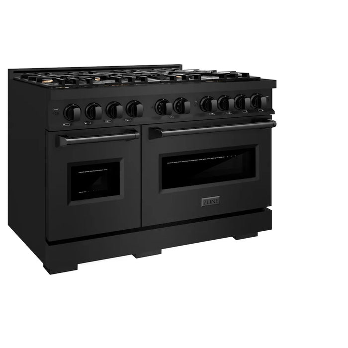ZLINE 48" Dual Fuel Range, Gas Cooktop, Electric Convection Oven Black Stainless Steel Brass Burners, CDRB-BR-48