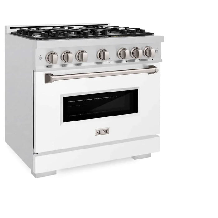ZLINE 36"Classic Gas Range, Convection Gas Oven, DuraSnow® Stainless Steel, White Matte Door CGRS-WM-36