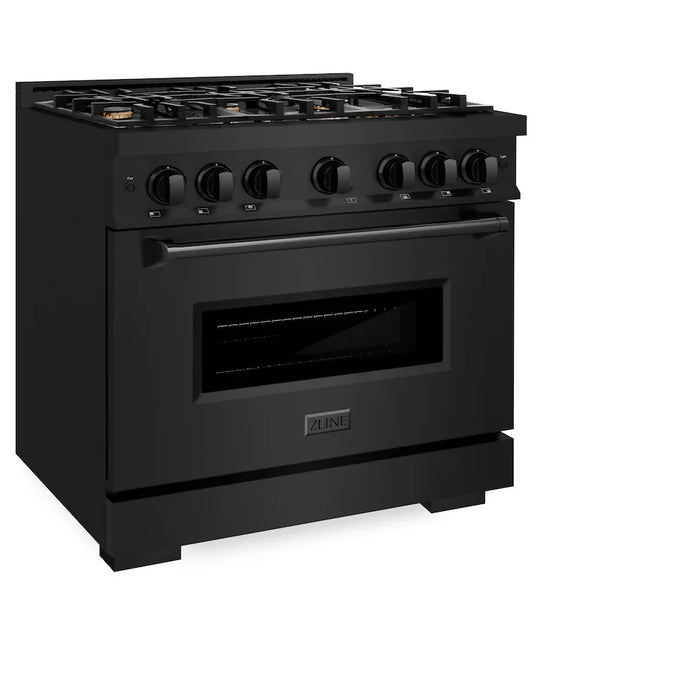 ZLINE 36" Dual Fuel Range, Gas Cooktop, Electric Convection Oven Black Stainless Steel Brass Burners, CDRB-BR-36