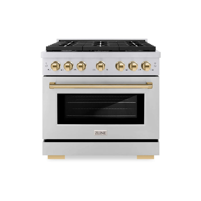 ZLINE 36"Paramount Dual Fuel Range Stainless Steel Gold SDRZ-36-G
