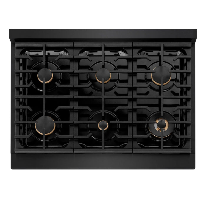 ZLINE 36" Paramount Gas Rangetop Black Stainless Steel Polished Gold SRTBZ-36-G