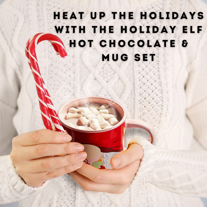 Mug With Hot Cocoa Mix & Marshmallows - Delicious Double Hot Chocolate Mix Filled with Marshmallow - Kids Fun Gift Holiday Santa Elves Christmas, Ceramic Childrens Eggnog Festive Gifts, Red Elf Mug